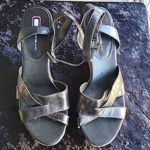 Bandolino Leather Floral Cork Wedge Shoes Size 8M